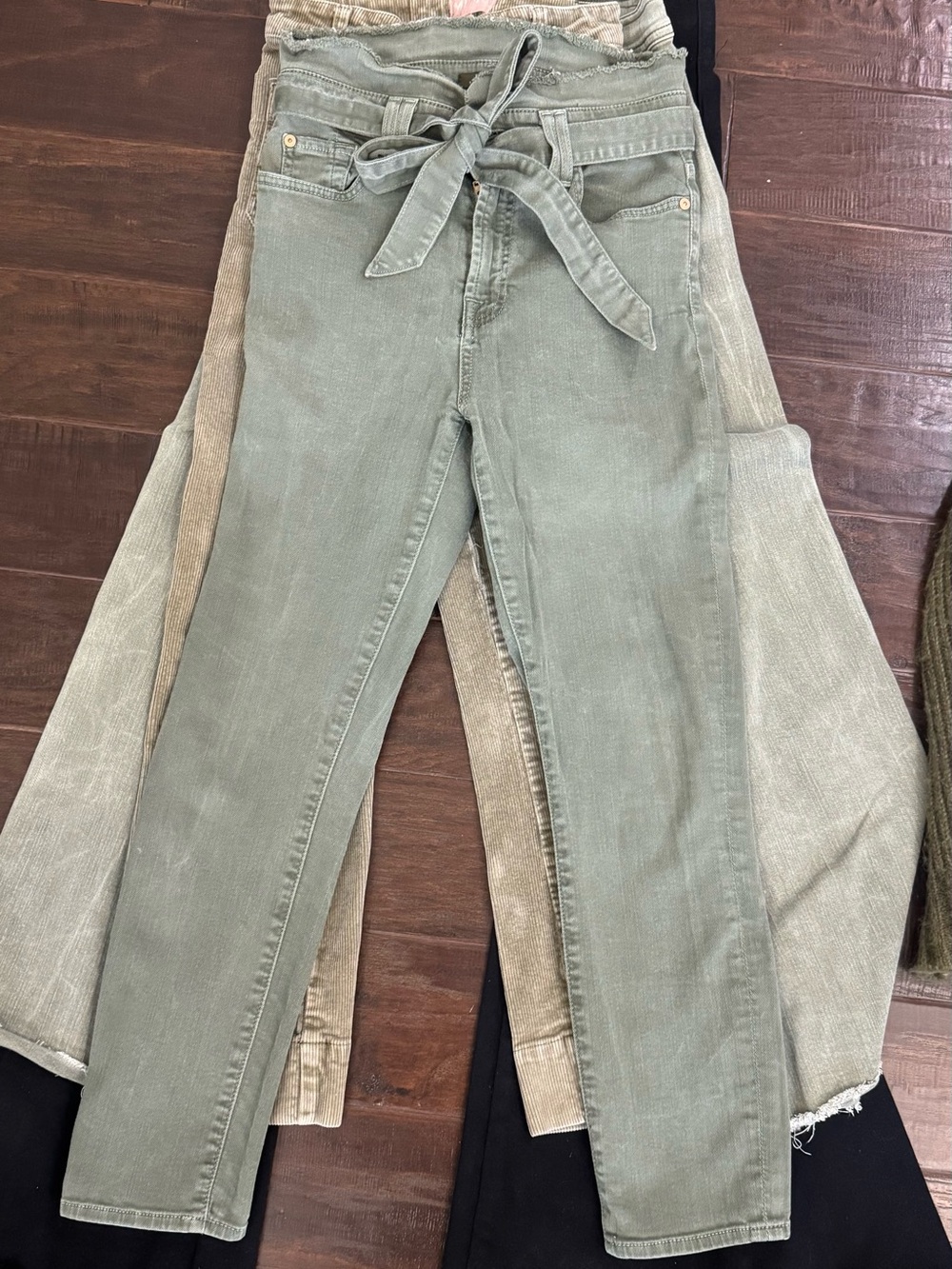 7 For All Mankind Olive Green Tie-Waist Skinny Jeans